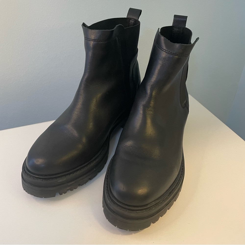 Steve Madden Moira Black Leather Platform Boots Size 8